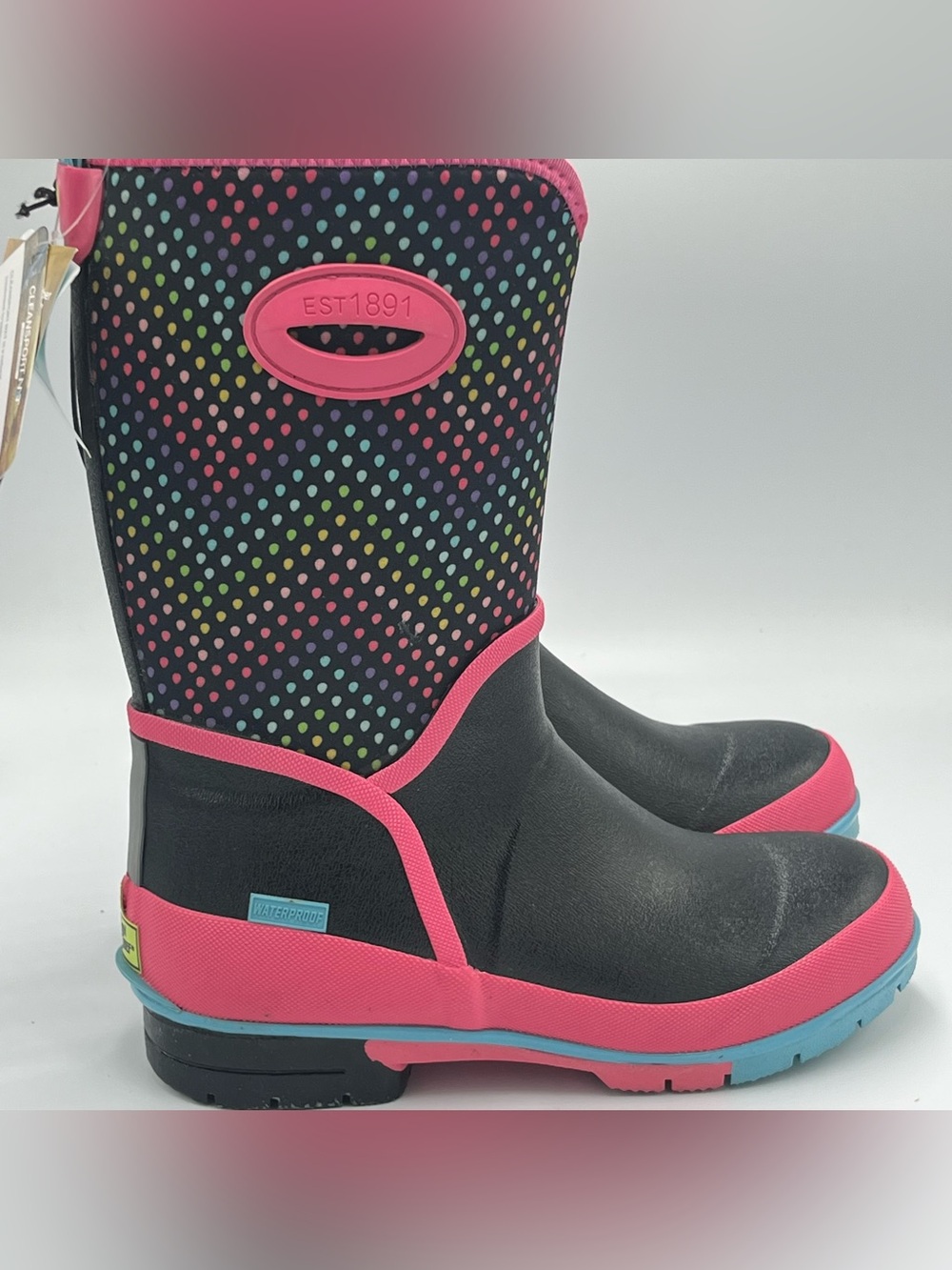 Western Chief Girls Rainbow Wave  Waterproof Neoprene Rain Boots Polka Dot  Sz 5